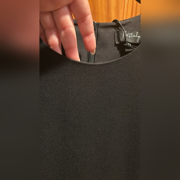 Junees Black Midi Dress Long Sleeve with White Stripe Pattern - Picture 5 of 5